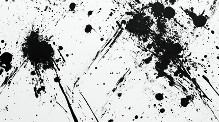 Obraz premium A chaotic pattern of ink splatters in deep black, scattered across a white canvas.