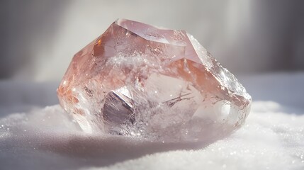 A rare, clear, and smooth diamond with a rare pinkish hue, displayed on a white surface