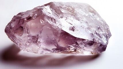 Fototapeta premium A rare, clear, and smooth diamond with a rare pinkish hue, displayed on a white surface