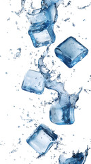 Dynamic Falling Ice Cubes with Water Droplets