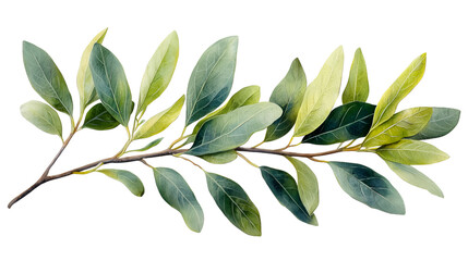 Obraz premium Watercolor Branch with Varied Green Leaves