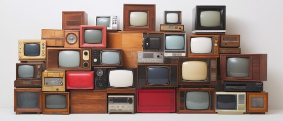 stack of vintage televisions