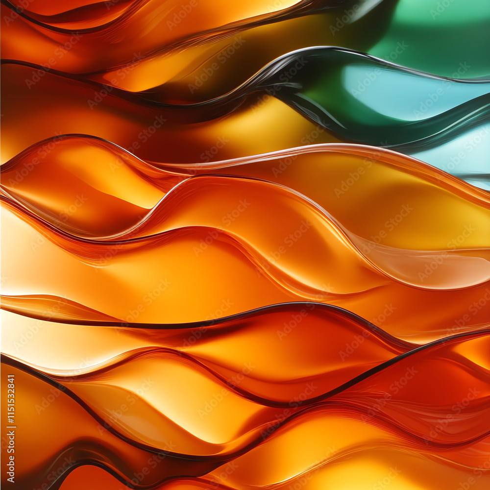 Poster abstract fluid waves in warm colors showcasing motion and depth on a smooth surface.