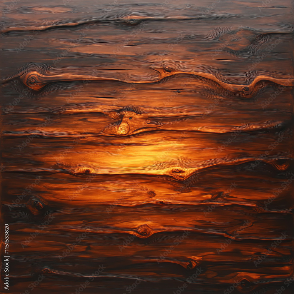 Poster abstract wood texture illuminated by warm hues of orange, creating a striking visual display against