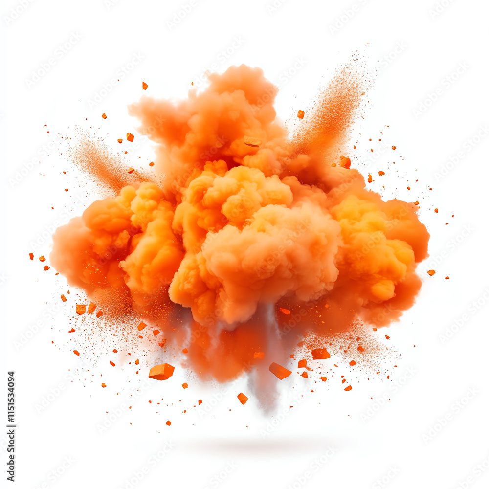 Poster an explosion of colorful orange smoke and dust, creating a dynamic and vibrant effect.