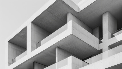 Minimalist modern concrete architecture with clean lines and geometric shapes