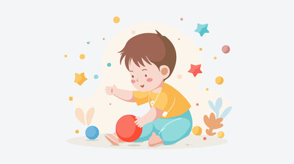 Adorable Baby Reaching for Toy - Vector Illustration
