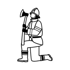Firefighter line art vector illustration 