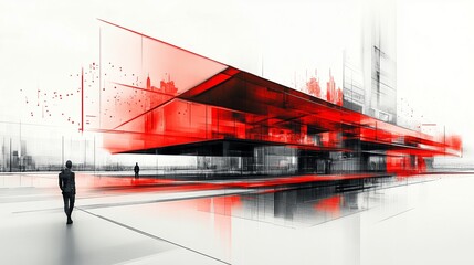 Abstract futuristic city landscape. Red and black color.