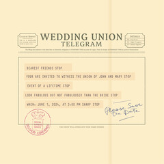 Wedding Invitation looking like Vintage Telegram