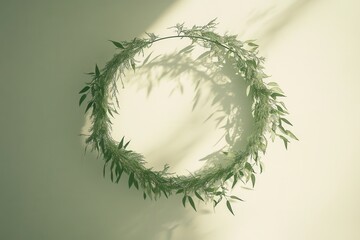 Elegant Circular Wreath Arrangement with Natural Elements and Soft Shadows on a Warm Ambient Background for Decorative Use in Various Contexts