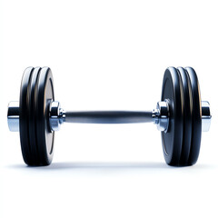 Black and silver dumbbell isolated on a white background for fitness and strength training imagery.