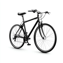 Fototapeta premium Black bicycle with sleek design, ready for urban commuting or leisure rides on a white isolated background.