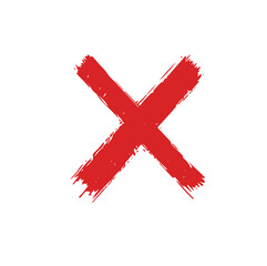 Striking red X graphic isolated on a stark white blank background, conveying a sense of negation or cancellation. Vector cutout on a transparent backdrop