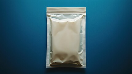 This image showcases a clean and elegant product packaging mockup against a blue background, enhancing the visuals of the sealed box design.