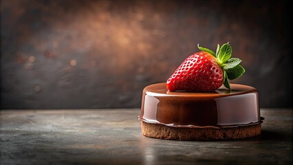 Luscious Chocolate Mousse Cake Topped with a Fresh Strawberry and Mint