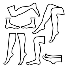 Human leg pose icon set. Outline style collection. Line thin editable stroke. For animation graphic, web, app. Vector illustration