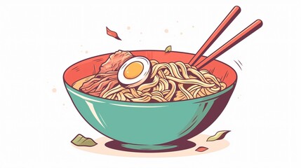 Chalk Drawing of Noodles in Bowl with Chopsticks, Asian Cuisine Inspiration Artwork