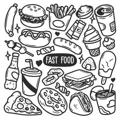 Playful Hand-Drawn Fast Food Doodle Collection