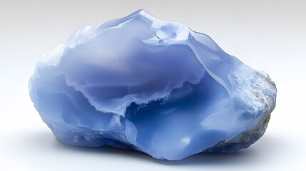 Obraz premium A specimen of rare blue chalcedony, with smooth, translucent qualities, displayed on a white surface