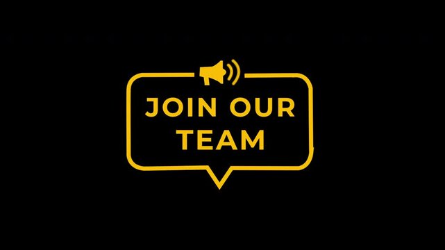 join our team Text advertisement promo animation video with dark background . High-quality 4K footage with Kinetic Typography	