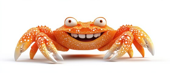 an orange cartoon crab smiles with a white background