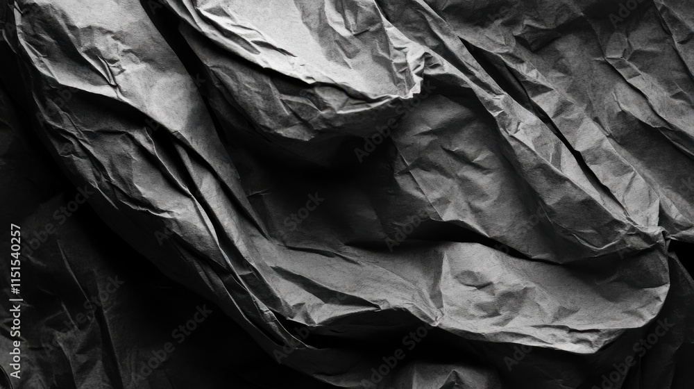Poster crumpled white paper texture creating a dynamic pattern of folds and shadows in a minimalist style