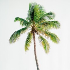 Palm tree with green leaves against white background