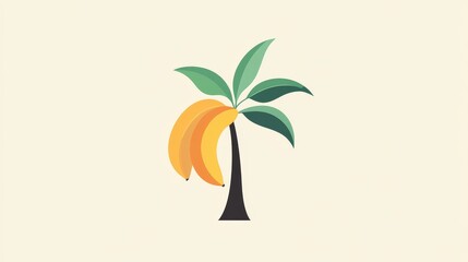 70.A flat, minimalist banana tree logo with a single, sleek trunk and rounded leaves forming a soft, organic shape. The design is simplified for a contemporary style, making it ideal for branding or