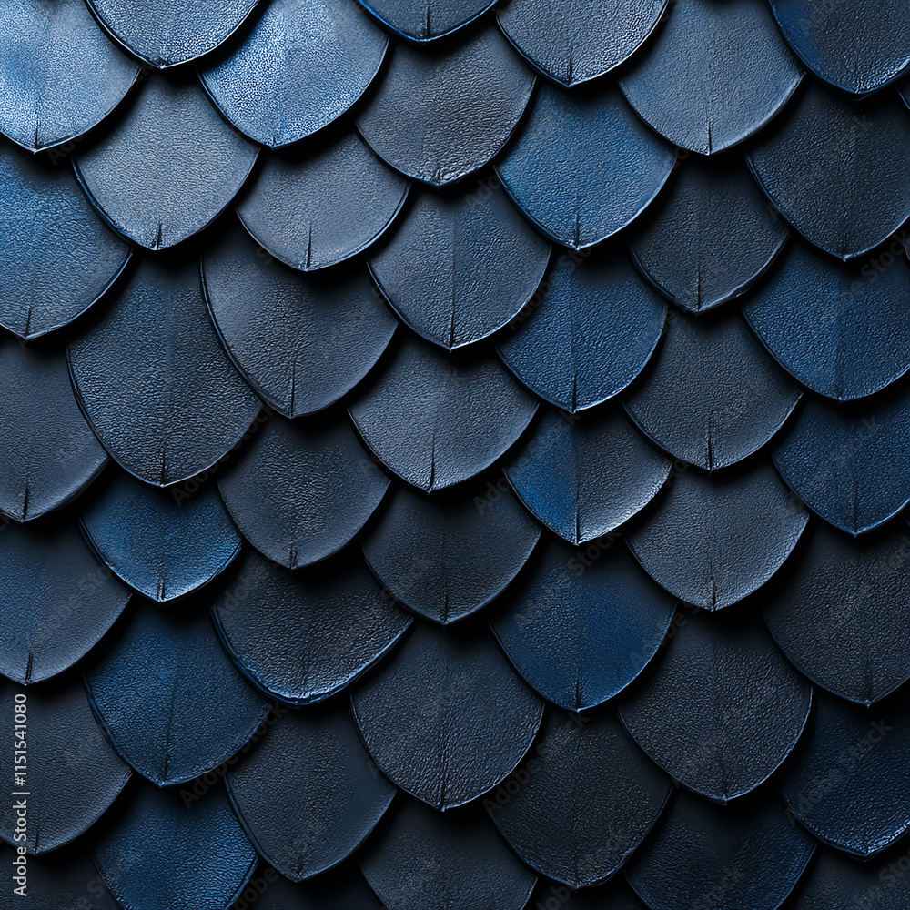 Poster close-up of textured blue scales creating an intricate pattern, ideal for backgrounds and abstract d