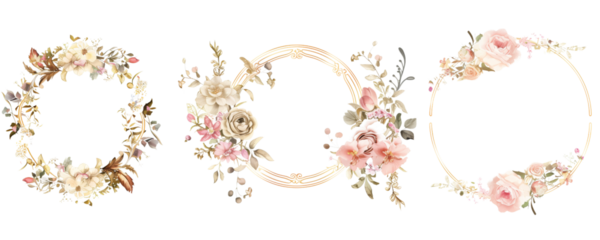 Flower frame watercolor png element set on transparent background