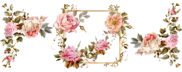 Flower frame watercolor png element set on transparent background