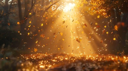 Naklejka premium A forest is a lush, vibrant ecosystem teeming with life, where towering trees create a canopy that filters the sunlight, casting dappled shadows on the forest floor. The air is rich with the earthy sc