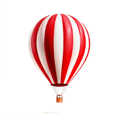 Naklejka premium Colorful red and white striped hot air balloon with a basket, isolated on a white background.