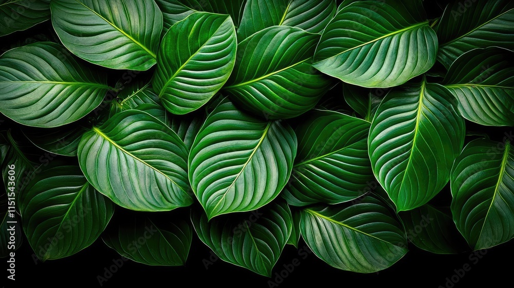 Poster foliage abstract background concept. a close-up of vibrant green leaves with intricate textures and 