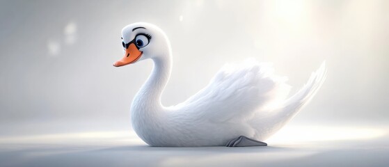 Obraz premium A white swan sits on a white surface