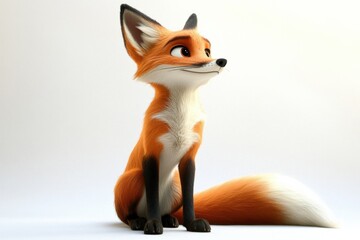 A cartoon fox with orange and white fur sits against a white background