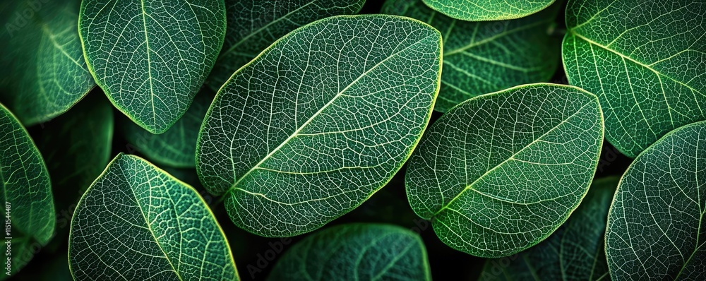 Poster foliage abstract background concept. close-up view of vibrant green leaves showcasing intricate text