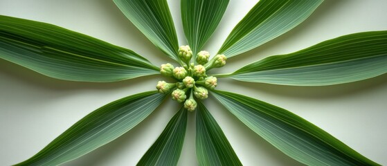 Obraz premium close-up of a plant with green leaves and flower buds on a white background