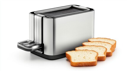 Modern Stainless Steel Toaster with Slices of Bread Ready to be Toasted in a Bright and Clean Kitchen Environment for Culinary Use and Food Preparation