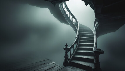 A wooden ladder breaking or falling mid-air against a dark and stormy sky.