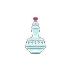 Vintage vector glass perfume bottle with a beautiful pattern and lid on a white background