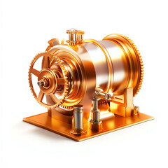 Fototapeta premium Detailed golden mechanical device with intricate gears and pipes, representing innovation in engineering.