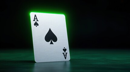 Neon Ace of Spades Card with Green Glow on Dark Background for Casino and Gambling Themes