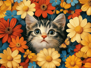 cat with flowers