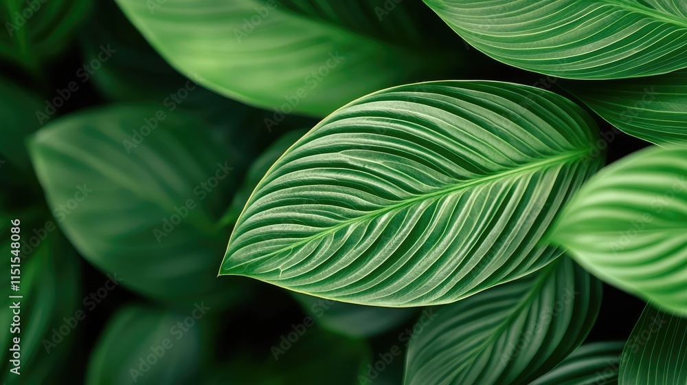 Poster foliage abstract background concept. close-up of lush green leaves with intricate textures and natur
