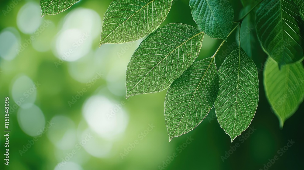 Poster blurred bokeh idea. lush green leaves creating a serene and calming atmosphere in nature.