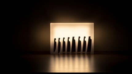 Sharp kitchen knives arranged in a sleek knife block with dramatic lighting, showcasing an elegant minimalist design perfect for culinary enthusiasts and professionals