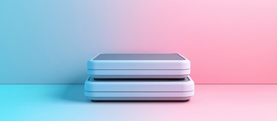 Fototapeta premium Empty Double Platform Product Display on Gradient Blue Pink Background Modern Minimalist Showcase