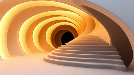 Obraz premium Abstract Spiral Staircase Leading to a Luminous Tunnel